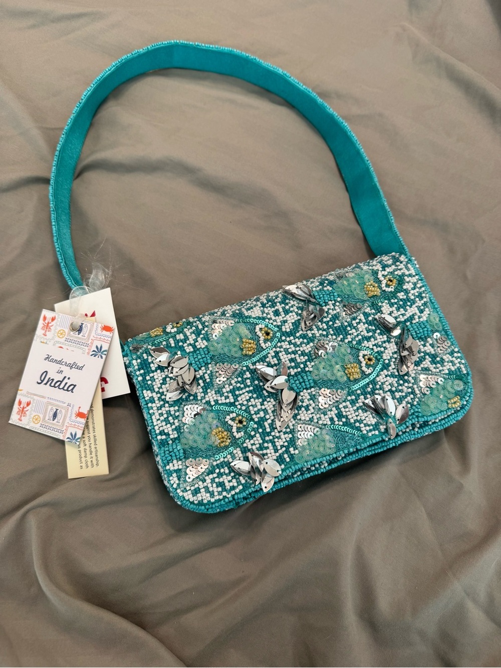 Beaded Teal Fish Beaded Shoulder Bag
